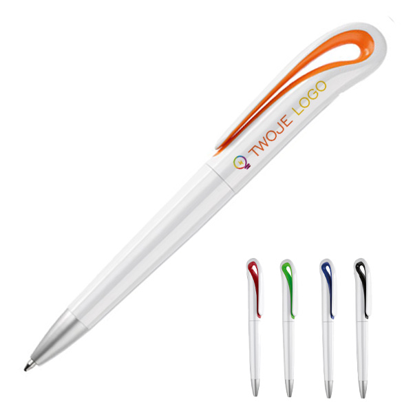 Długopis WhiteSwan z logo, Długopis WhiteSwan z nadrukiem