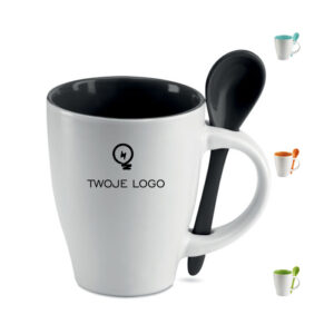 Dwukolorowy kubek z łyżeczką – DUAL z logo