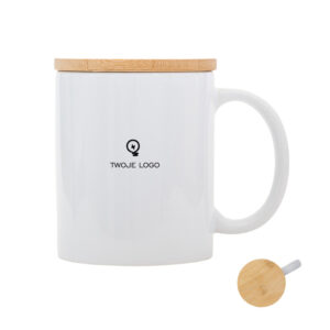 Kubek ceramiczny Lund, biały z logo