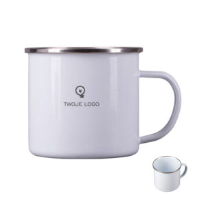 Kubek emaliowany Oldie 500 ml, biały z logo