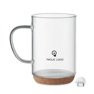 Kubek szklany 400ml z korkiem – LISBO z logo