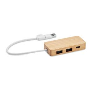 3-portowy bambusowy hub USB - HUBBAM